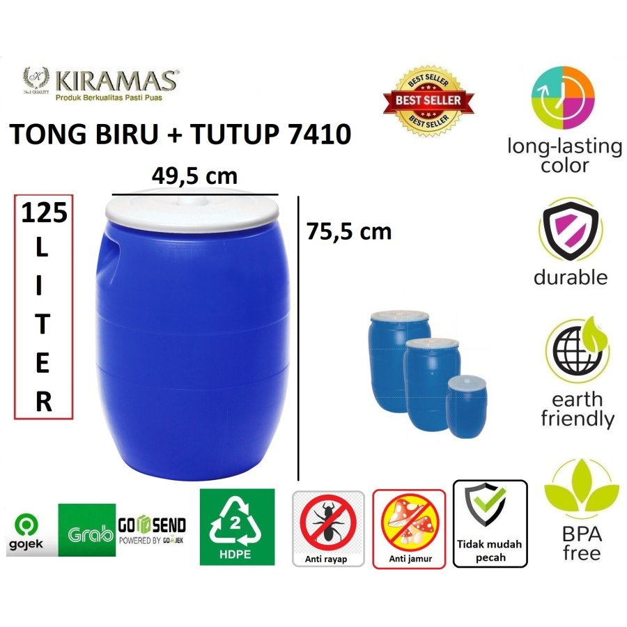 Jual Kiramas Tong Air Tong Biru Tong Sampah Plastik 125 Liter