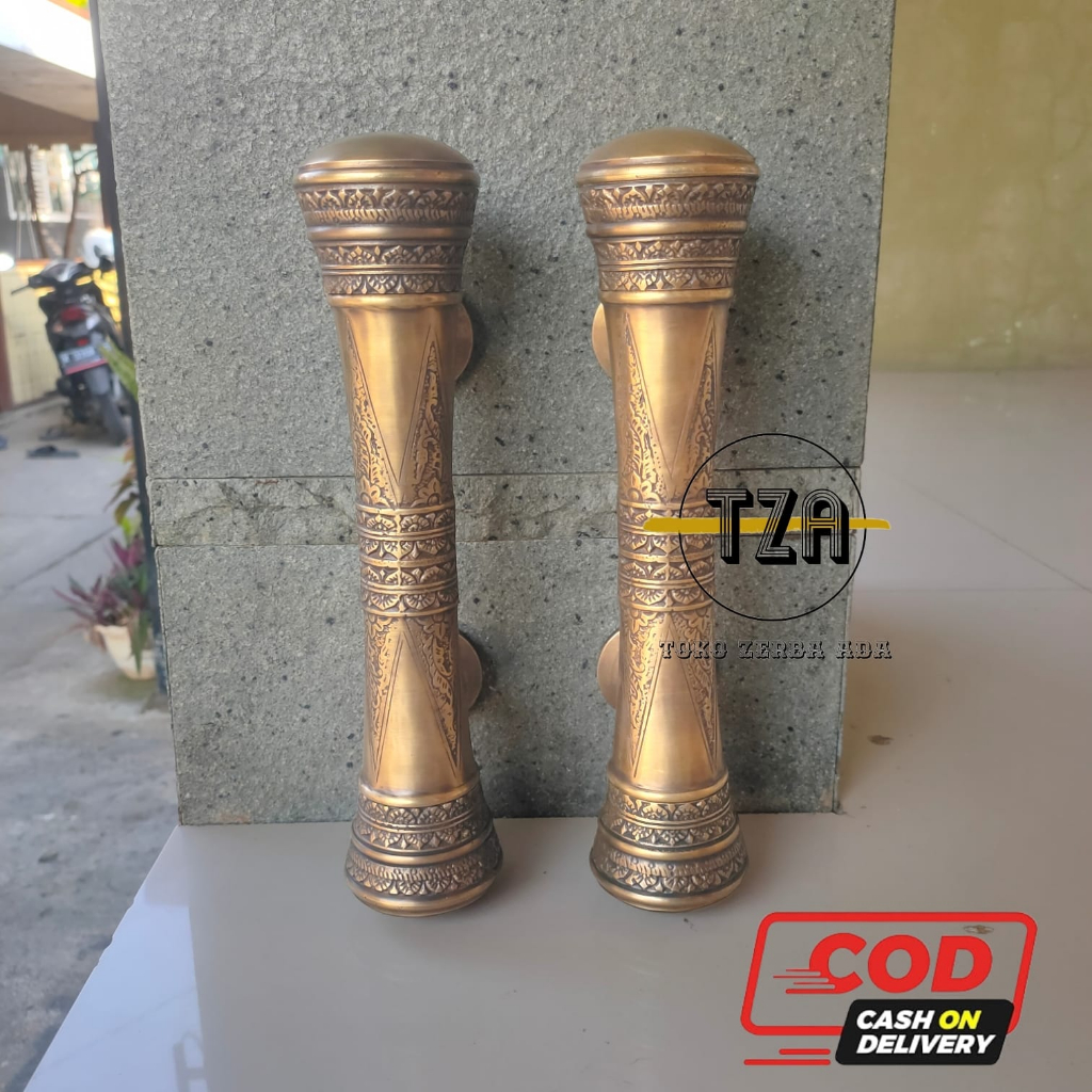 Jual Handle Pintu Rumah Kuningan Motif Godo Ukir Antik Cm Pcs