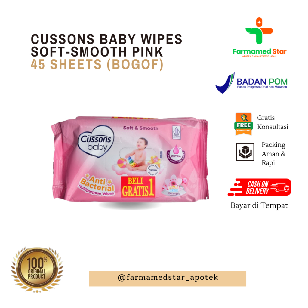 Jual CUSSONS BABY WIPES SOFT SMOOTH PINK 45 SHEETS BOGOF Shopee