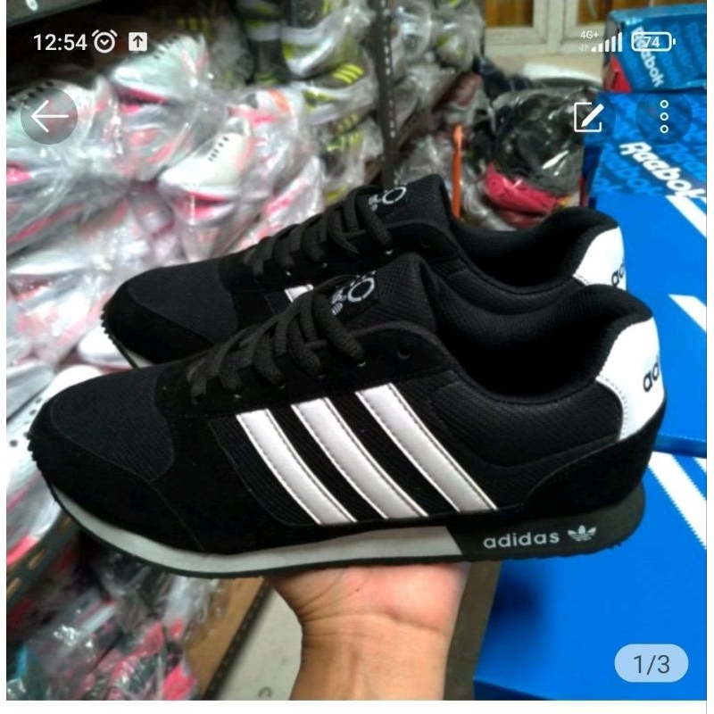 Jual SEPATU ADIDAS NEO HITAM STRIP PUTIH COWOK CEWEK SEPATU SEKOLAH