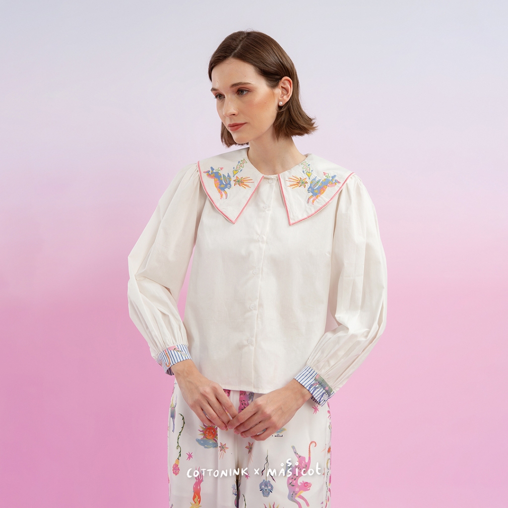 Jual Cottonink Atasan Kemeja Wanita Off White Maki