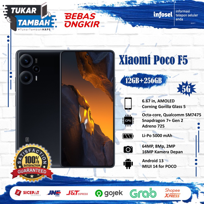 Jual POCO F5 12GB 256GB 5G Snapdragon 7 Gen 2 AMOLED 120Hz 67W GARANSI