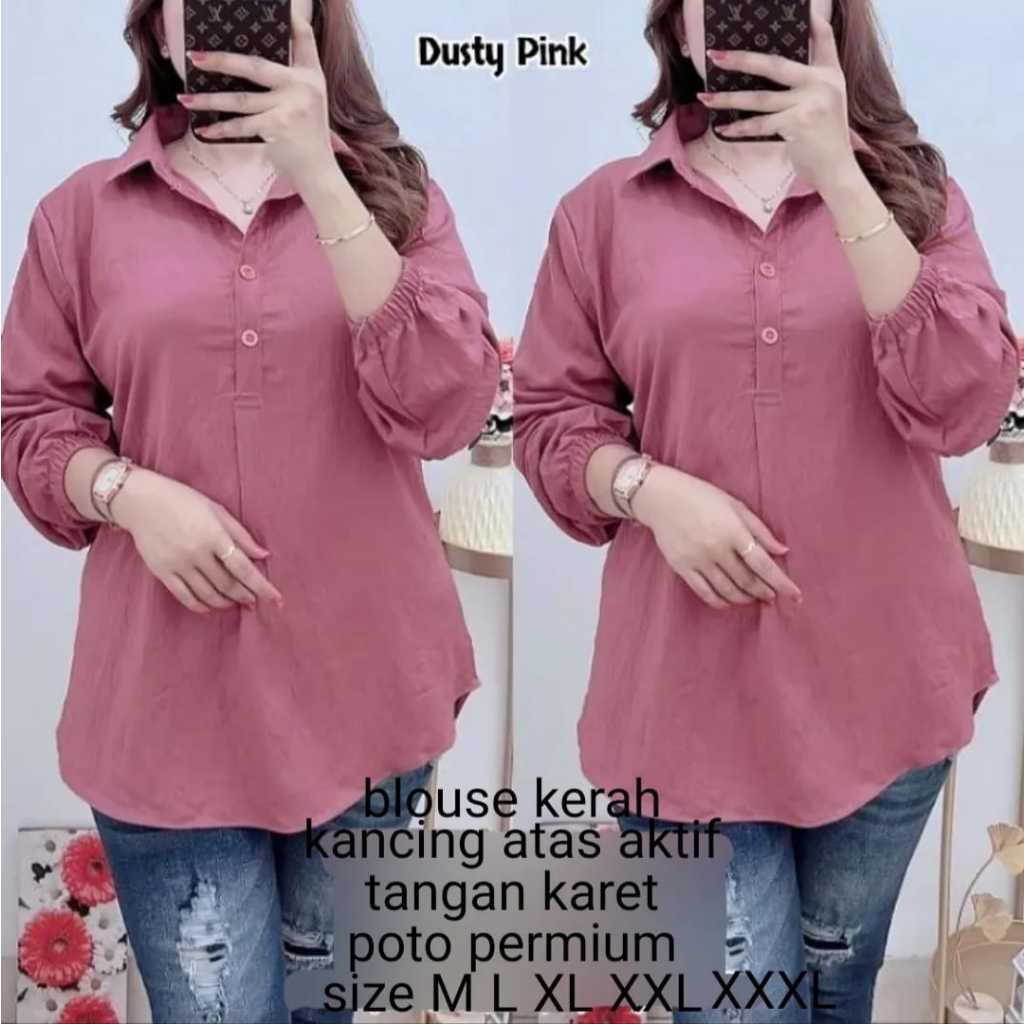 Jual Blouse Kemeja Bahan Crinkle Air Flow Tangan Karet Atasan Wanita