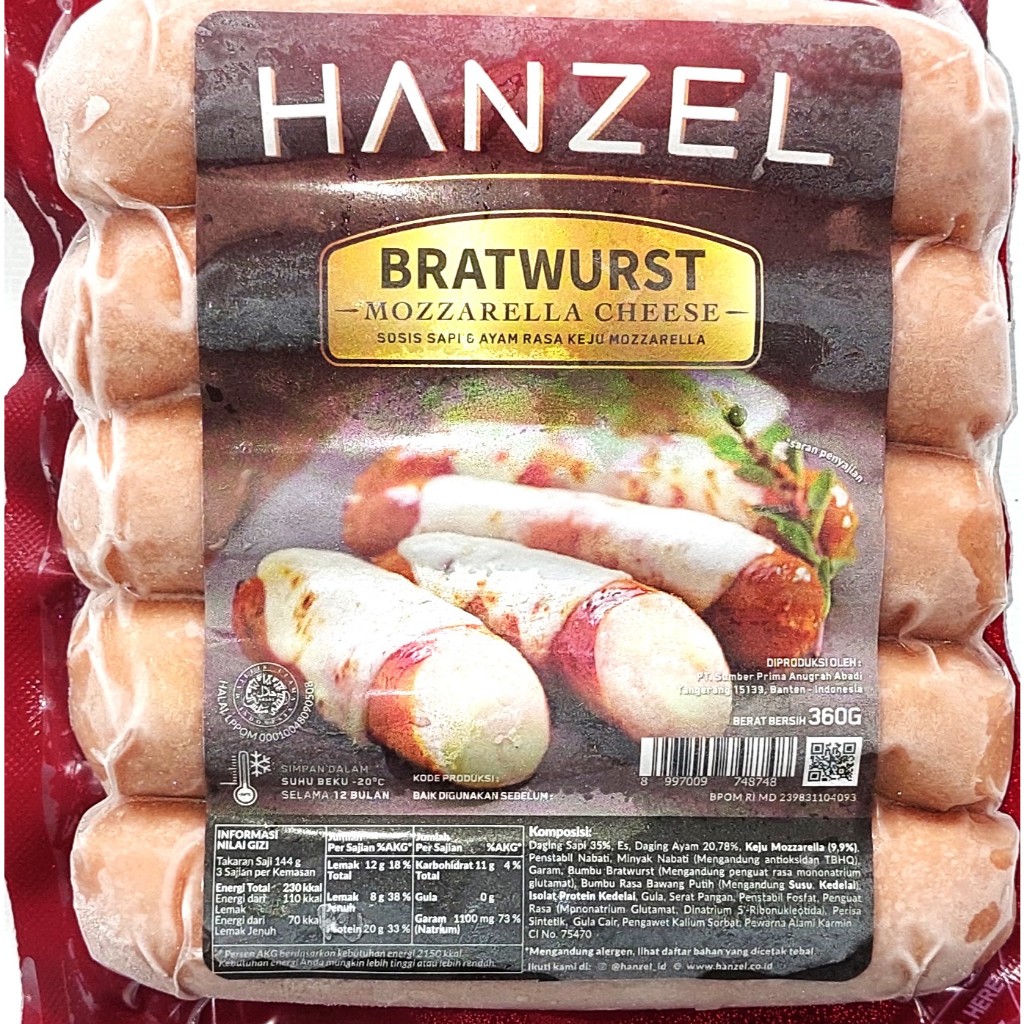 Jual Hanzel Sosis Bratwurst Mozzarella Cheese 360 Gr Shopee Indonesia