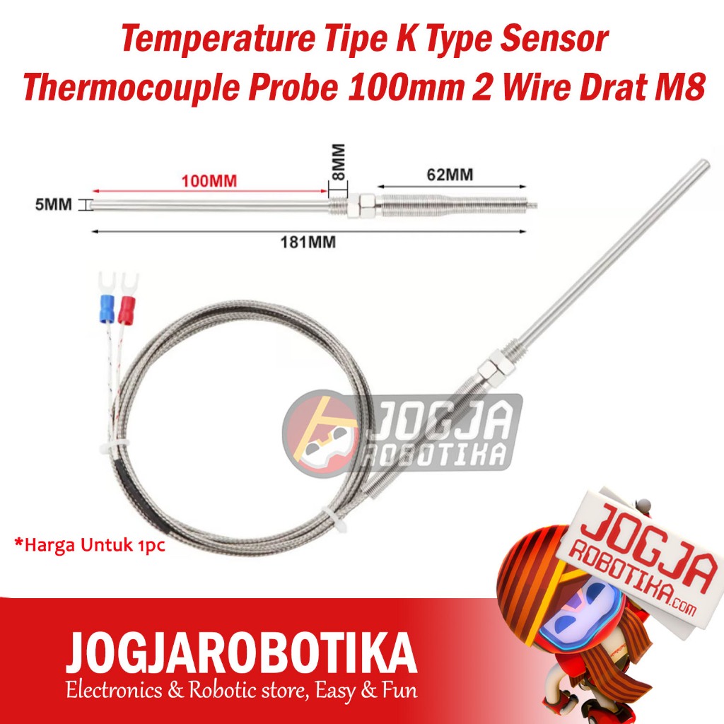 Jual Temperature Tipe K Type Sensor Thermocouple Probe 100mm 2 Wire