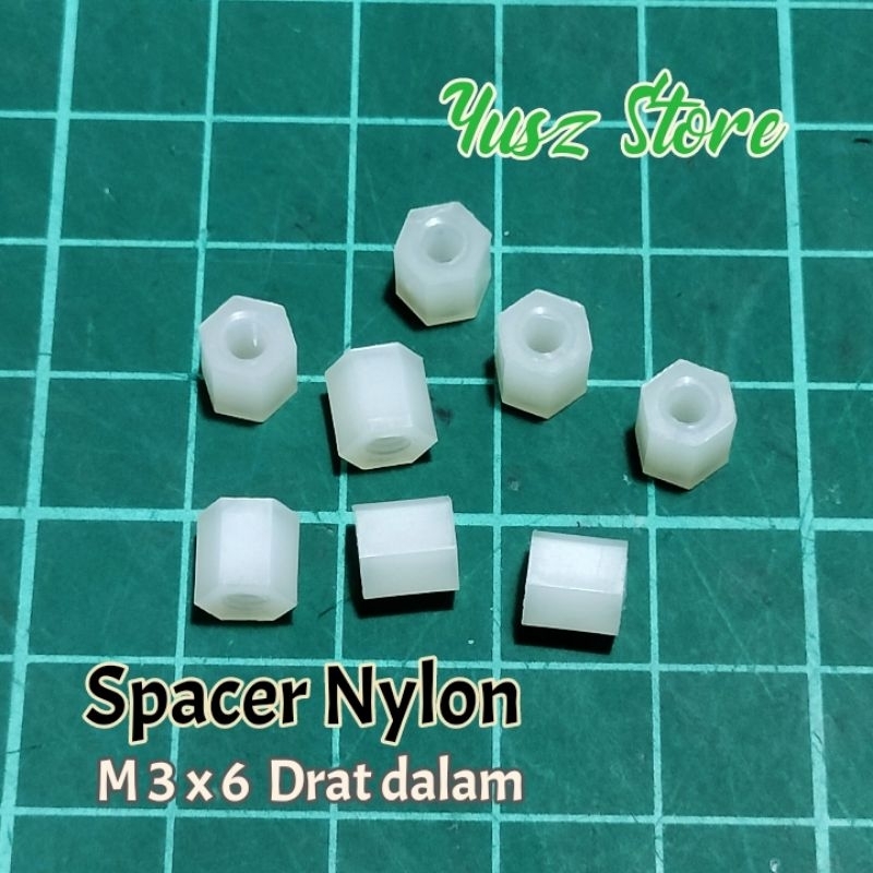 Jual Spacer Plastik Nylon M3x6 Tinggi 6mm Drat Dalam M3 Tiang Penyangga