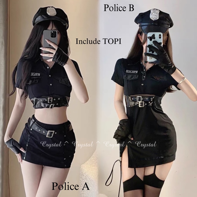 Jual Crystal Lingerie Cosplay Police Women Baju Sexy Kostum Lingerie