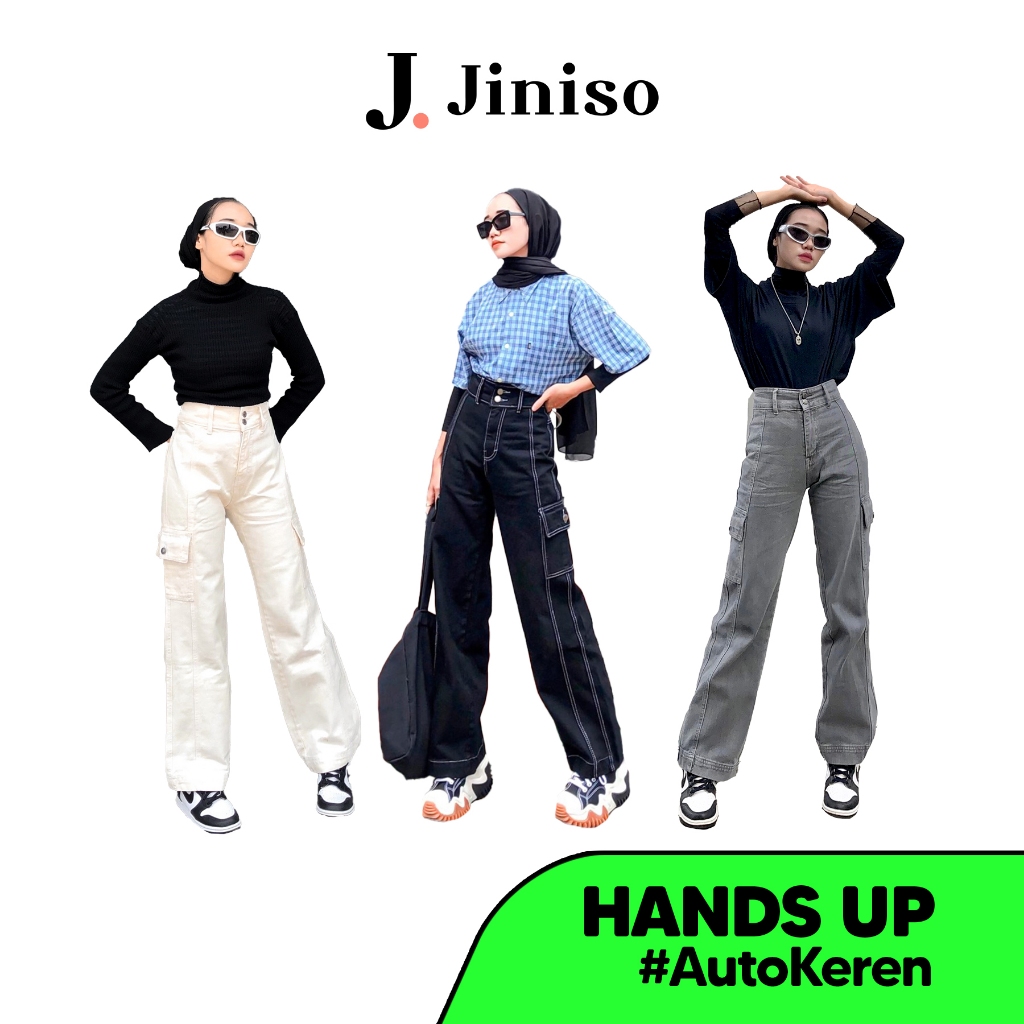 Jual JINISO Highwaist Cargo Hands Up Jeans Vol 1 Shopee Indonesia