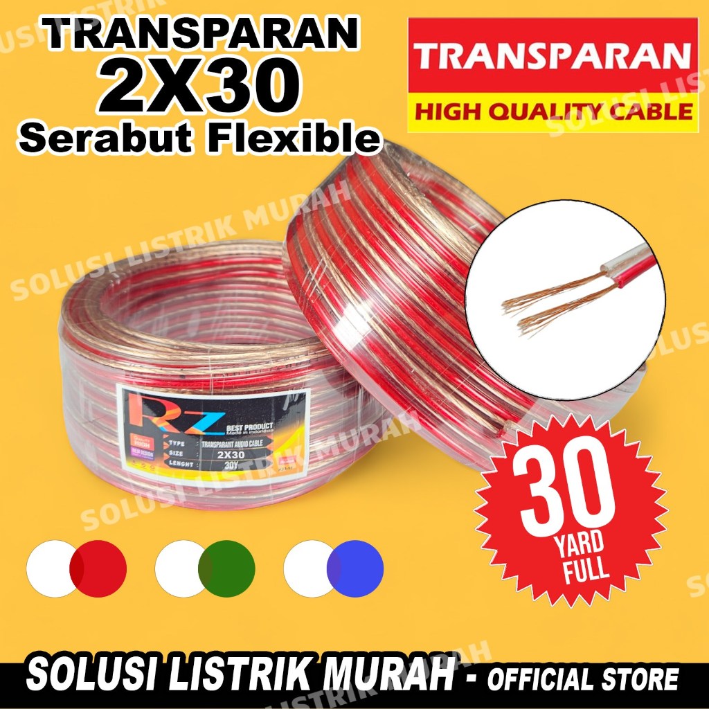 Jual Kabel Listrik Transparan Kabel Serabut 2x30 Roll 30 Yard Kabel