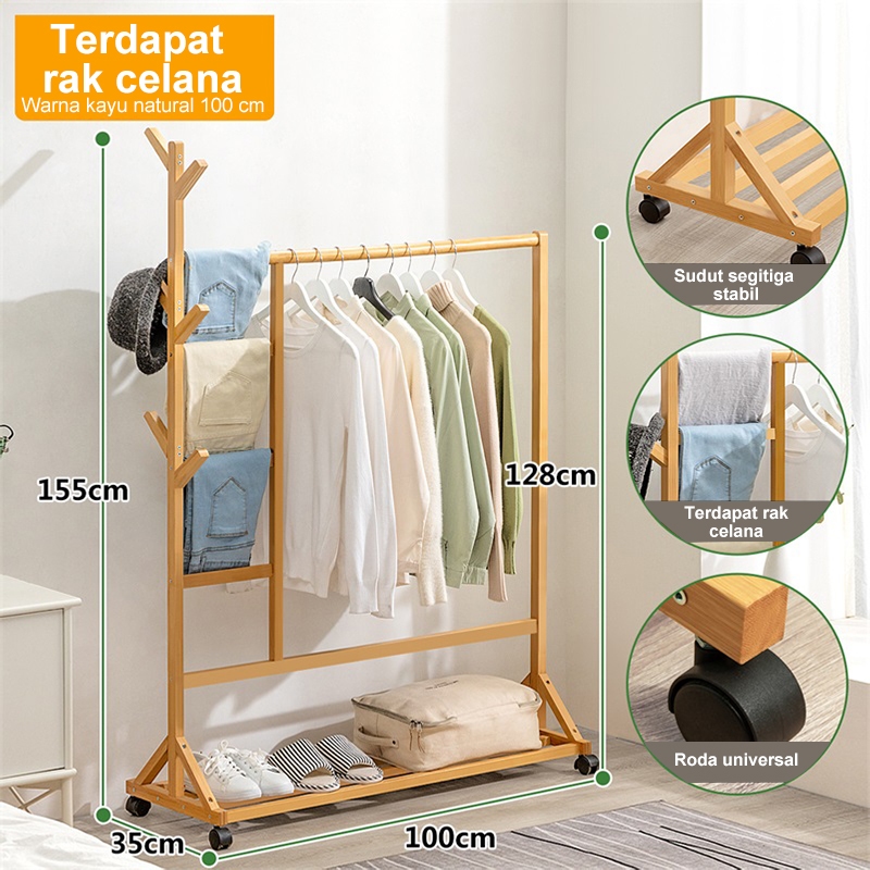 Jual Rak Gantung Baju Kayu Stand Hanger Gantungan Baju Celanan Stand