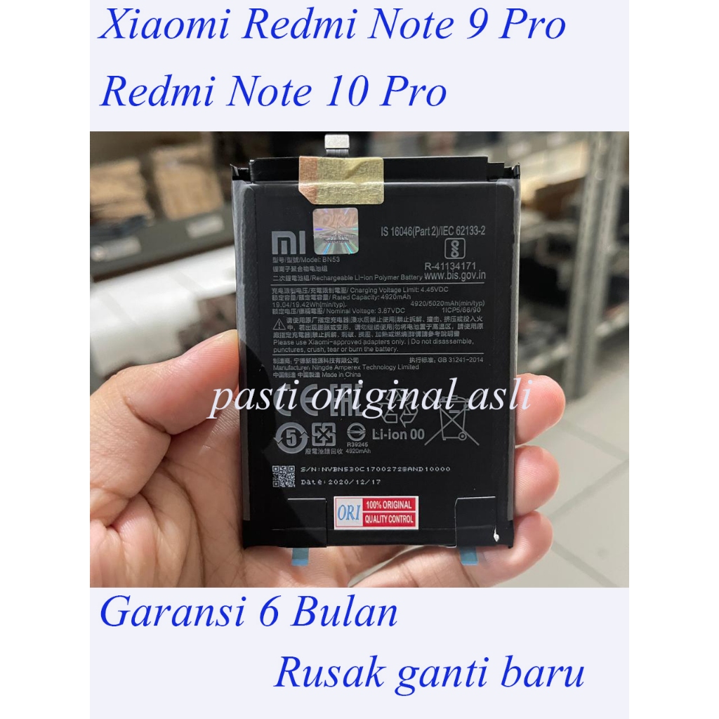 Jual Baterai XIAOMI Redmi Note 9 Pro Redmi Note 10 Pro BN53 Original100