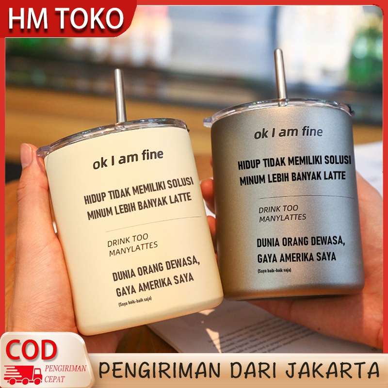 Jual HM TOKO 600Ml Cangkir Kopi Dengan Jerami Stainless Steel Termos