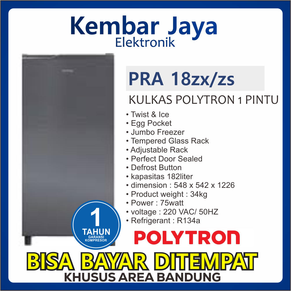 Jual Kulkas Polytron 1 Pintu Kapasitas 180 Liter Type Pra 18zx Zs