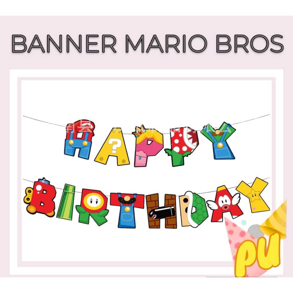 Jual Bunting Flag Mario Bros Happy Birthday Banner Ulang Tahun Super