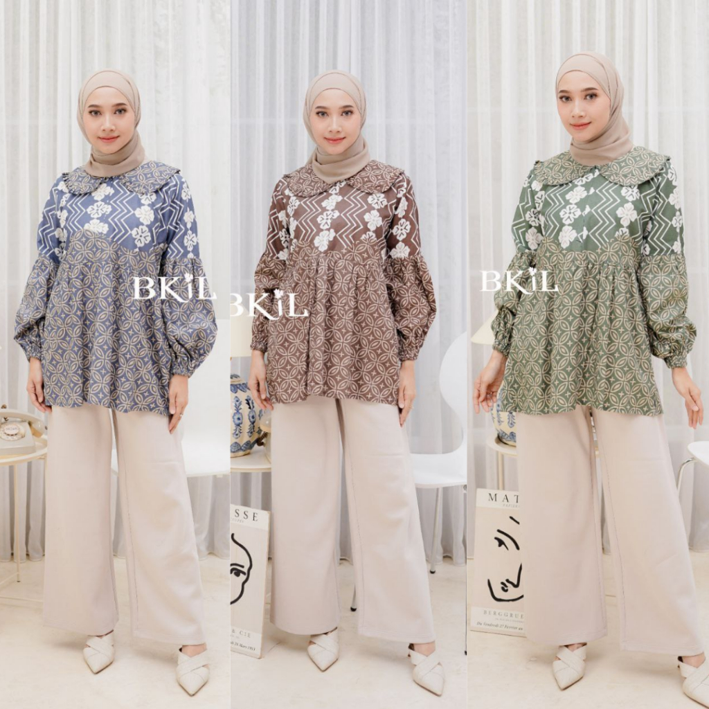 Jual Blouse Batik Wanita Modern Batik Kerja Atasan Batik Seragam Kantor