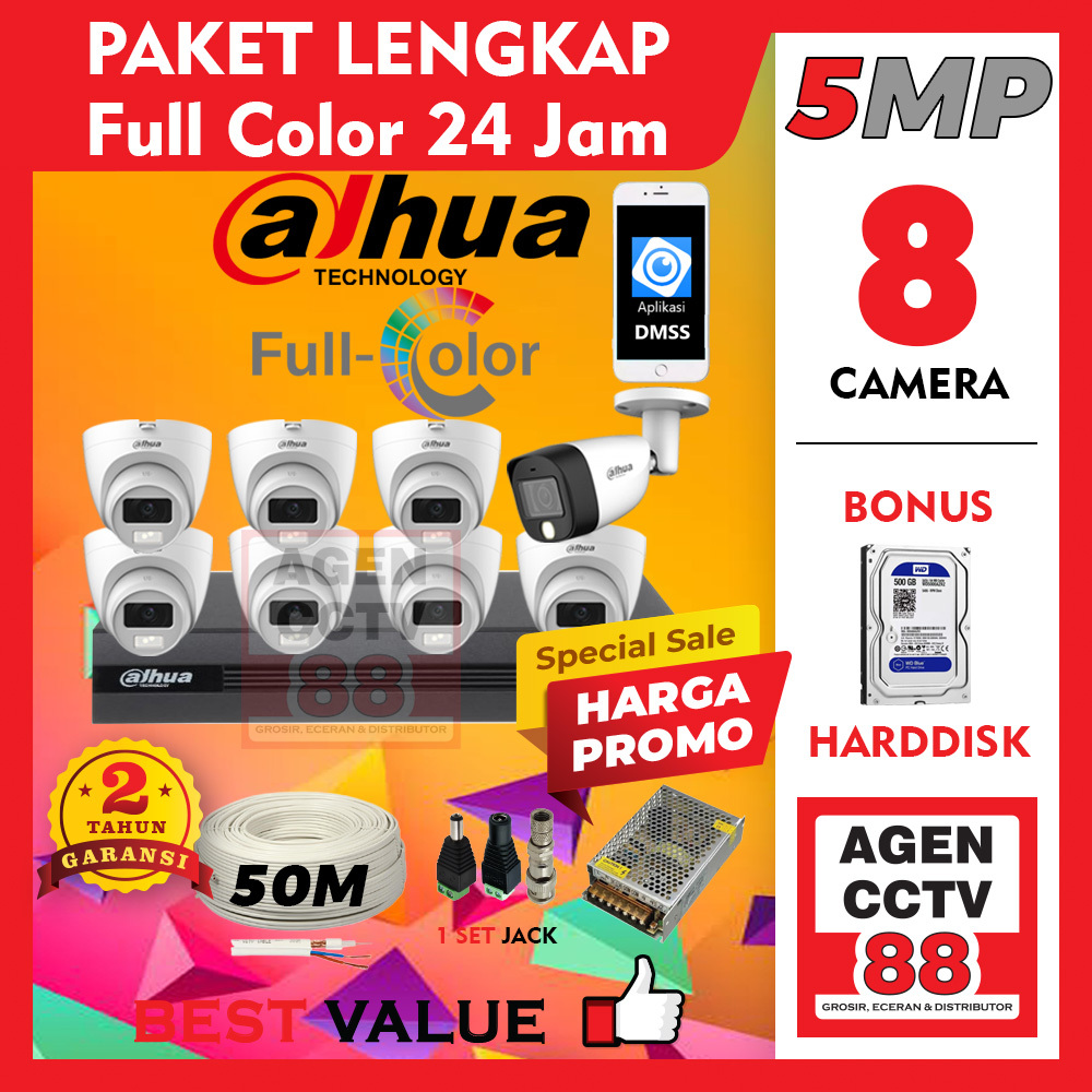 Jual Promo Paket Cctv Dahua Mp Full Color Colorvu Ch Channel Kabel