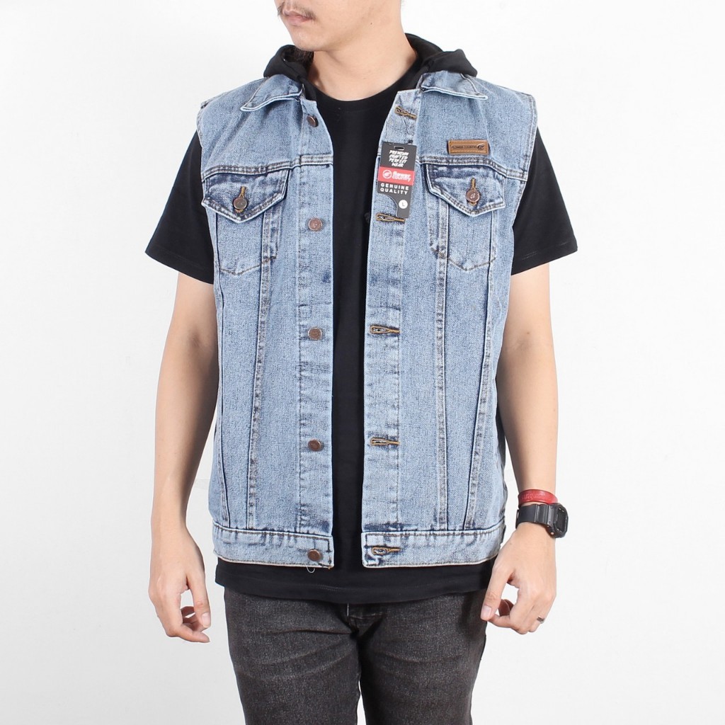 Jual Sixteen Vest Rompi Jaket Jeans Pria Gray Sandwash Rompi Denim