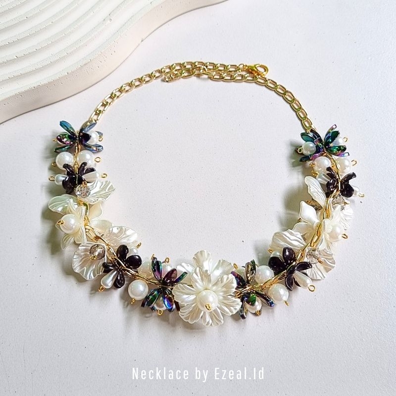 Jual Kalung Necklace Rantai Adjustable Kristal Cristal Beads Flowers