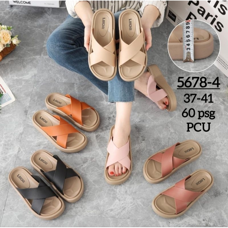 Jual Sandal Wanita Jelly Slop Wedges Model Silang Balance Lincah