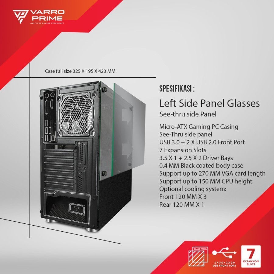 Jual Pc Case Varro Prime Atx Tempered Glass Free Fan Rgb Cm Usb