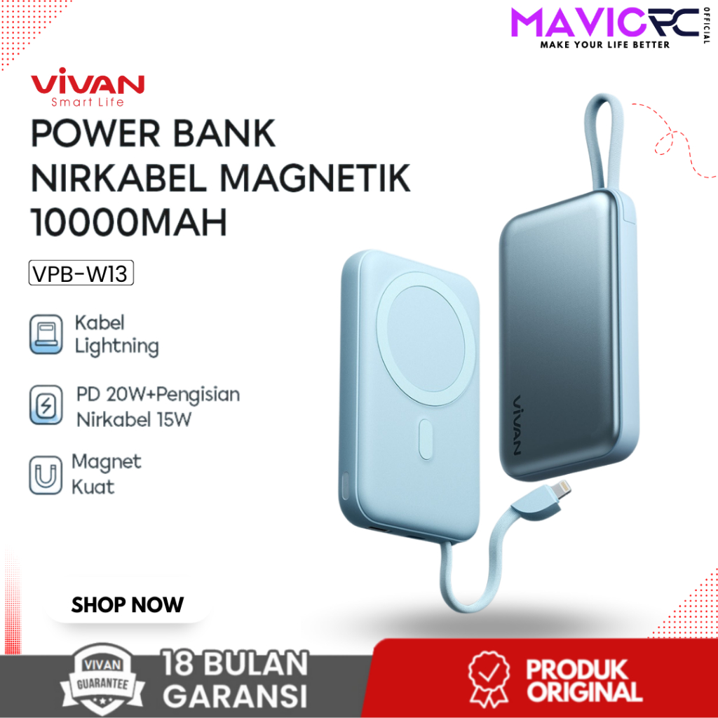 Jual VIVAN VPB W13 Powerbank 10000 MAh Wireless Magnetic Lightning Fast