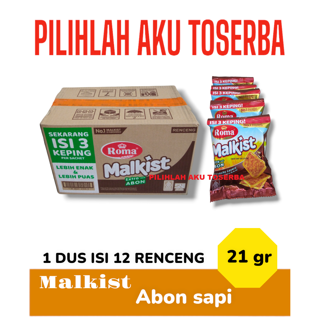 Jual Biskuit Roma Malkist Abon Crackers Renceng 21 Gr 1 KARDUS ISI 12