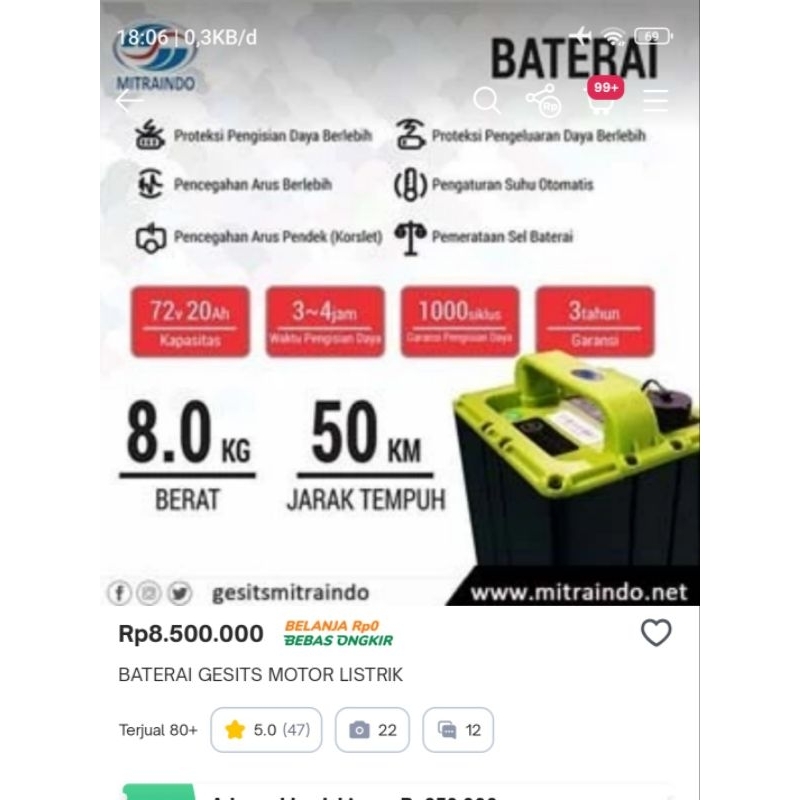 Jual Baterai Battery Batre Original Motor Listrik Gesits G1 Raya