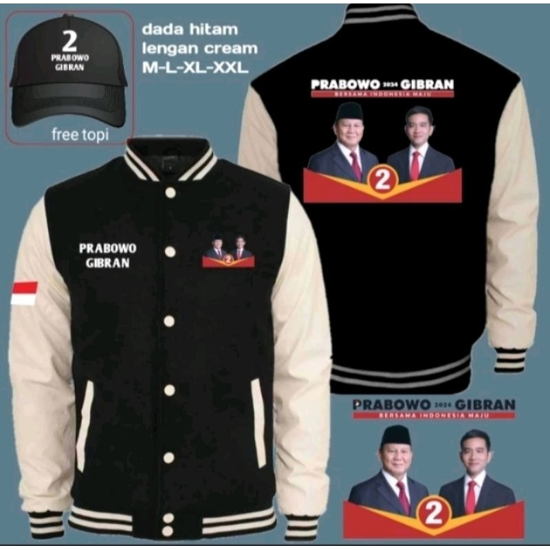 Jual Jaket Baseball Prabowo Gibran Hitam Series Viral Samsul Uzumaki