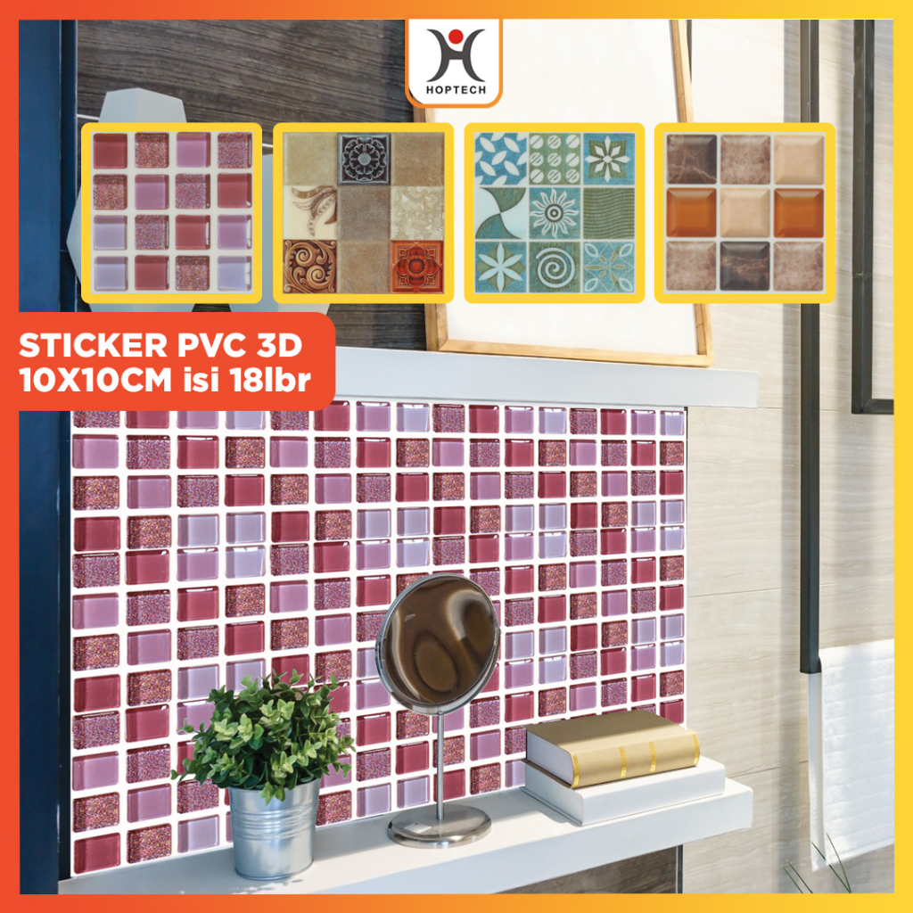 Jual Stiker Dinding Mosaik 3D 10x10 CM Isi 18 Lembar Bahan PVC Anti Air