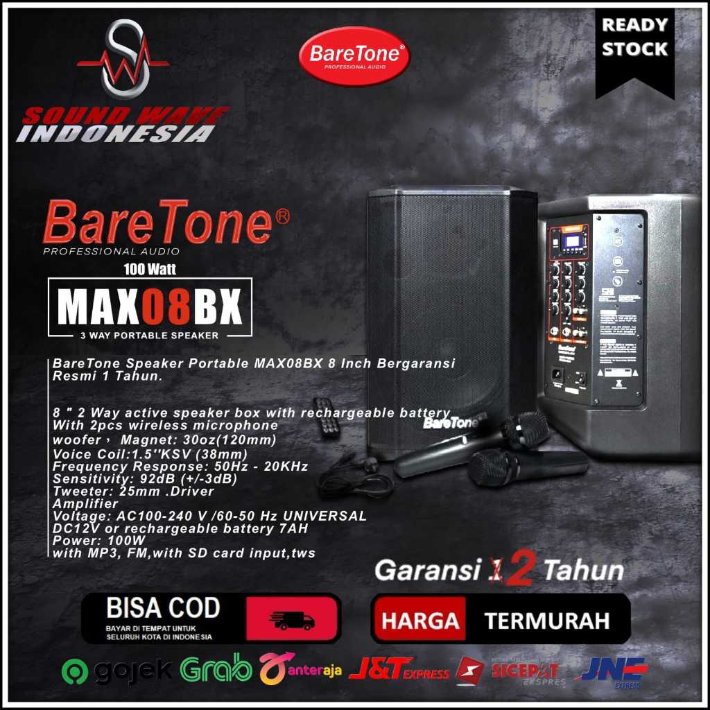 Jual BARETONE MAX08BX SPEAKER PORTABLE MAX 08BX 8 Inch 100WATT ORIGINAL