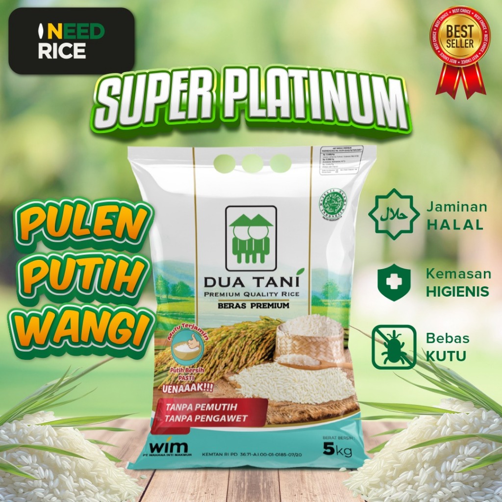 Jual Beras Dua Tani Premium Super Platinum Kg Pulen Long Grain