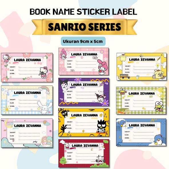 Jual Part Sticker Label Buku Pelajaran Custom Nama Sanrio Series