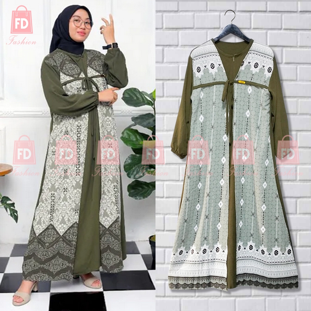 Jual Gamis Crinkle Airflow Kombinasi Motif Etnik Terbaru Dress Muslim