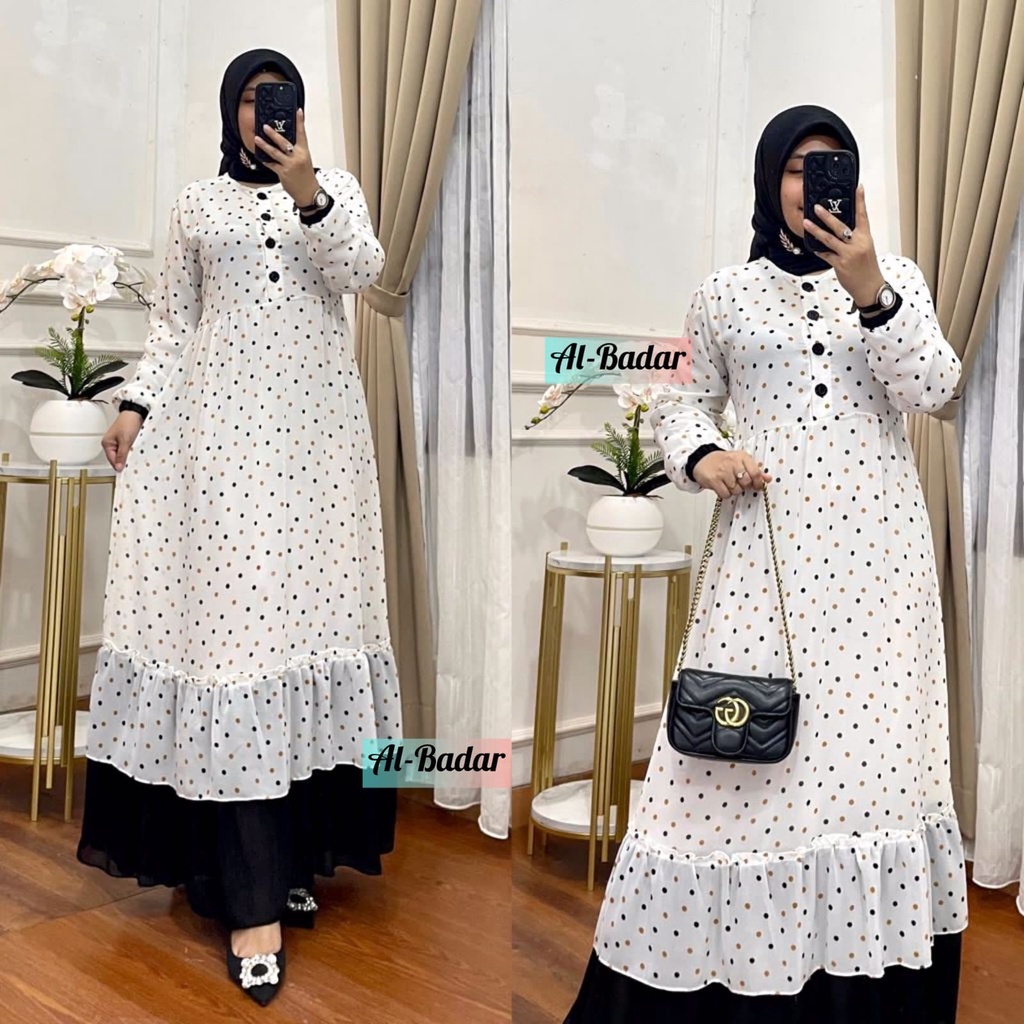 Jual GAMIS CERUTY KANCING MUTIARA KEMBANG TERBARU GAMIS CERUTY BABYDOLL