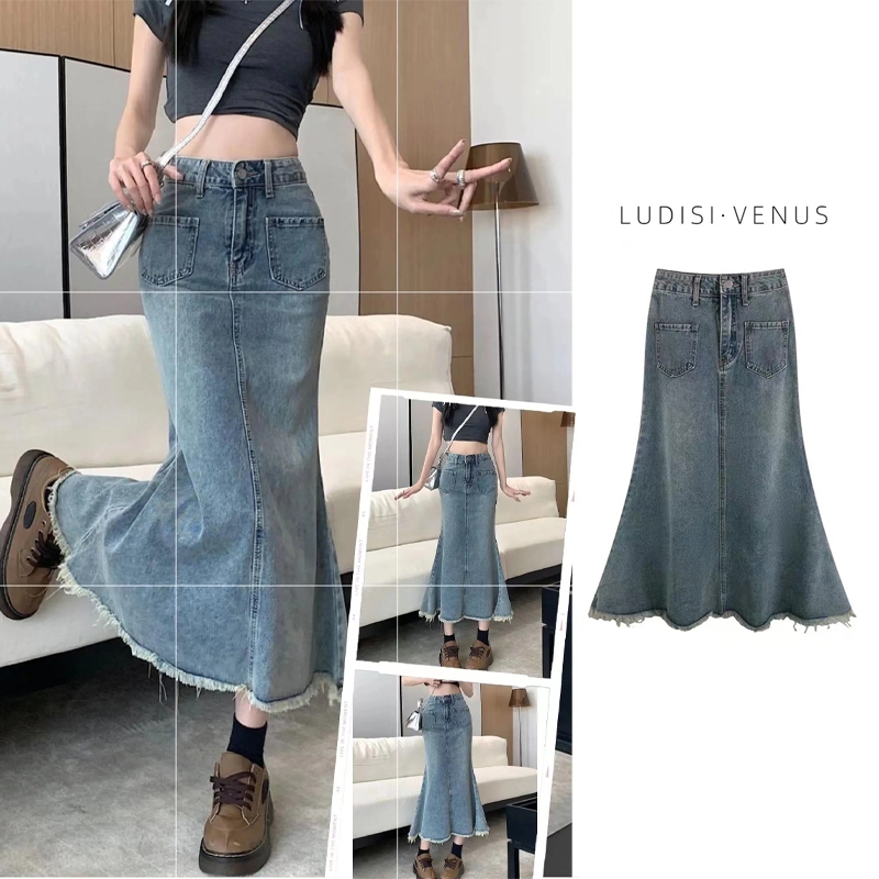 Jual Wanita Idrok Plisket Rok Korean Style Rok Jeans Panjang Rok High