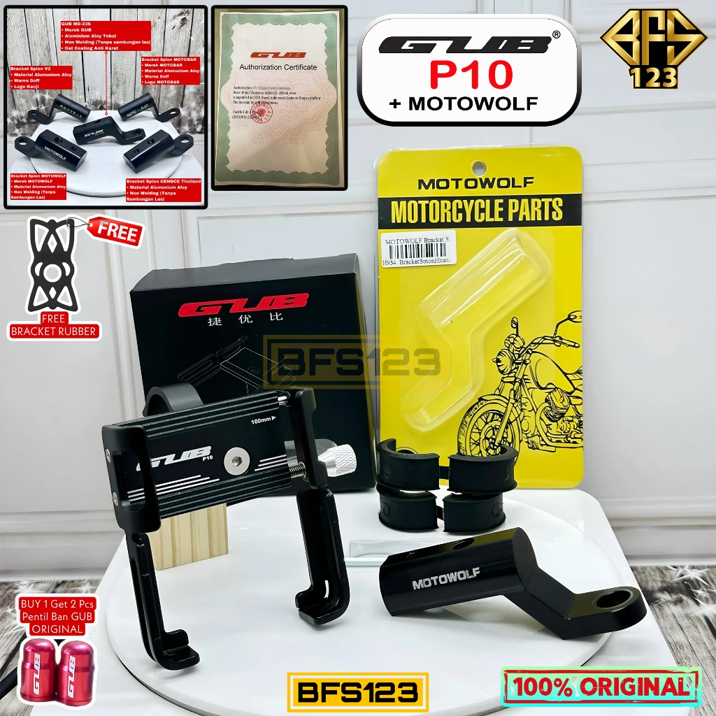 Jual Paket Gub P Phone Holder Bracket Spion Motowolf Original Free