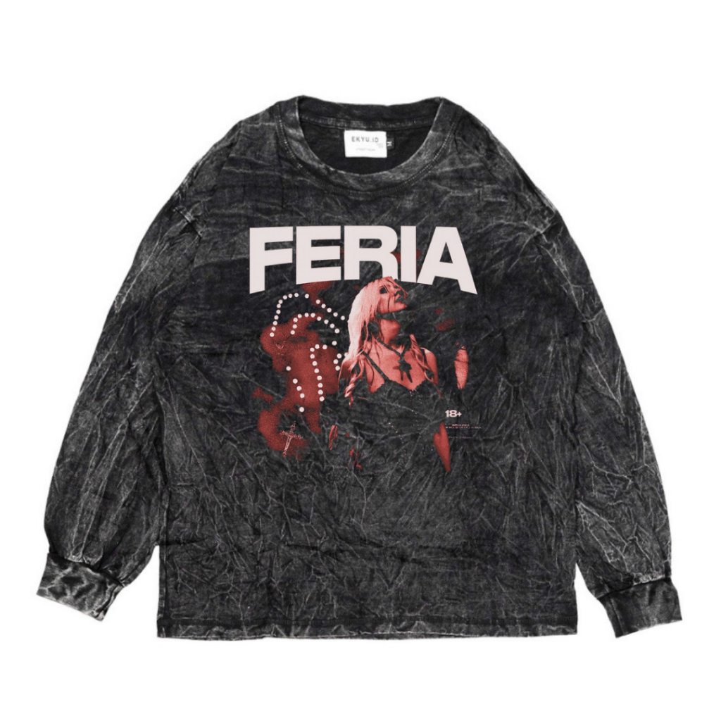 Jual Psycho Crucify Feria Long Sleeve Oversized T Shirt Stone Wash