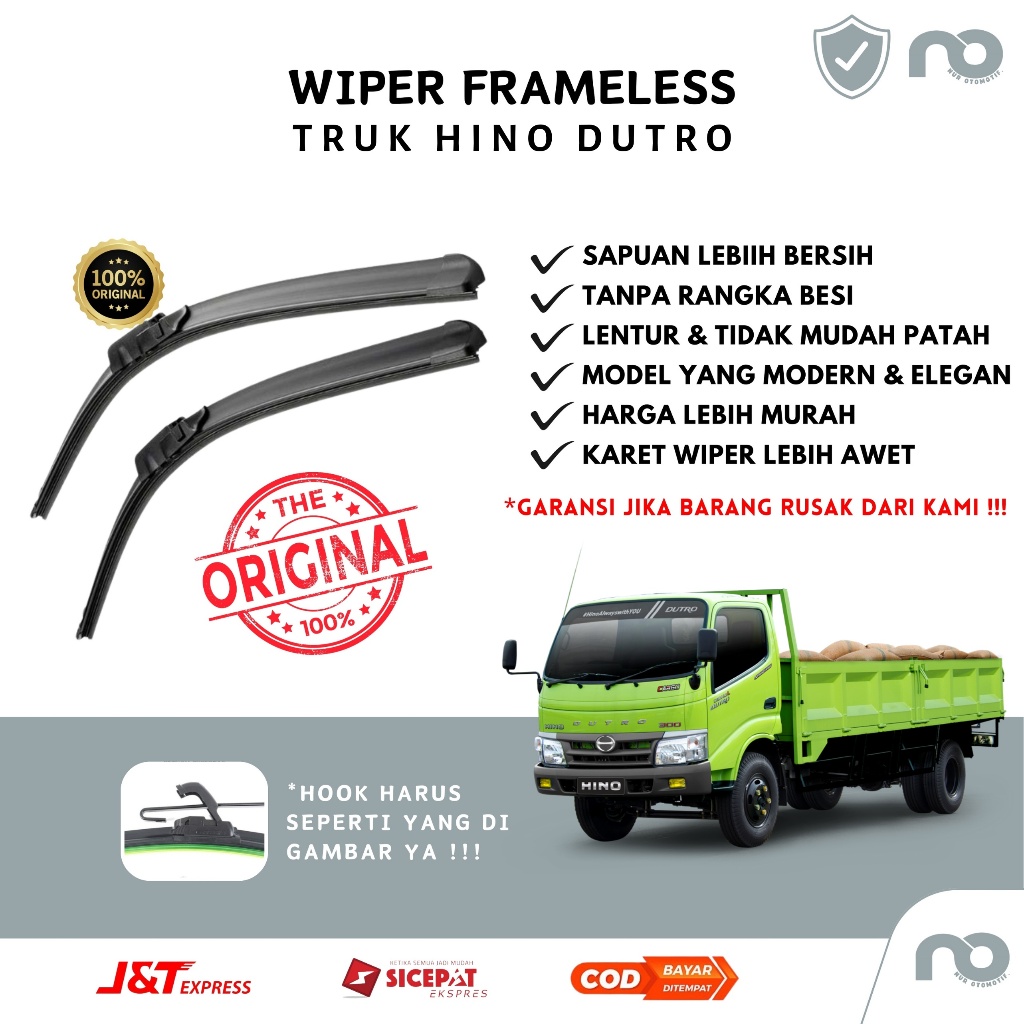 Jual Wiper Mobil Frameless Truk Hino Dutro Sepasang Isi 2 Pcs Kanan