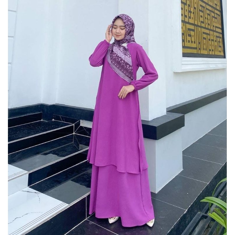 Jual Bazargamis Narya Dress Polos Premium Baju Kurung Layer Kekinian