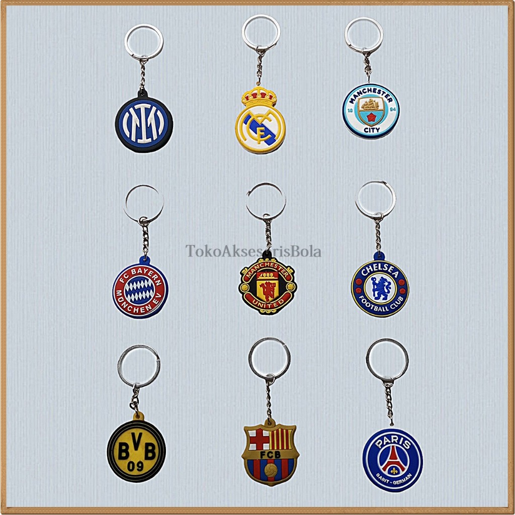 Jual Gantungan Kunci Karet Logo Klub Bola Barca Madrid Manchester