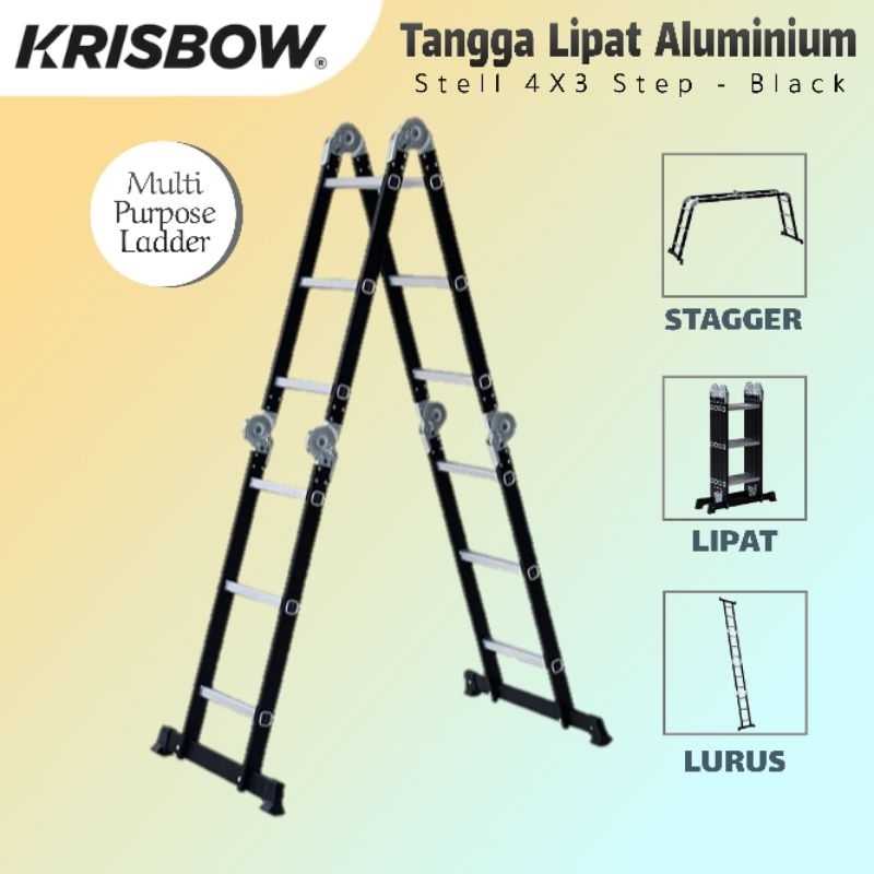 Jual Krisbow Tangga Lipat Meter Aluminium Steel X Step Hitam