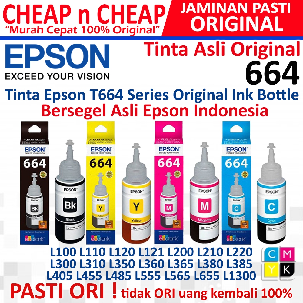 Jual Tinta Epson 664 Original T664 CMYK C M Y K Cyan Magenta Yellow