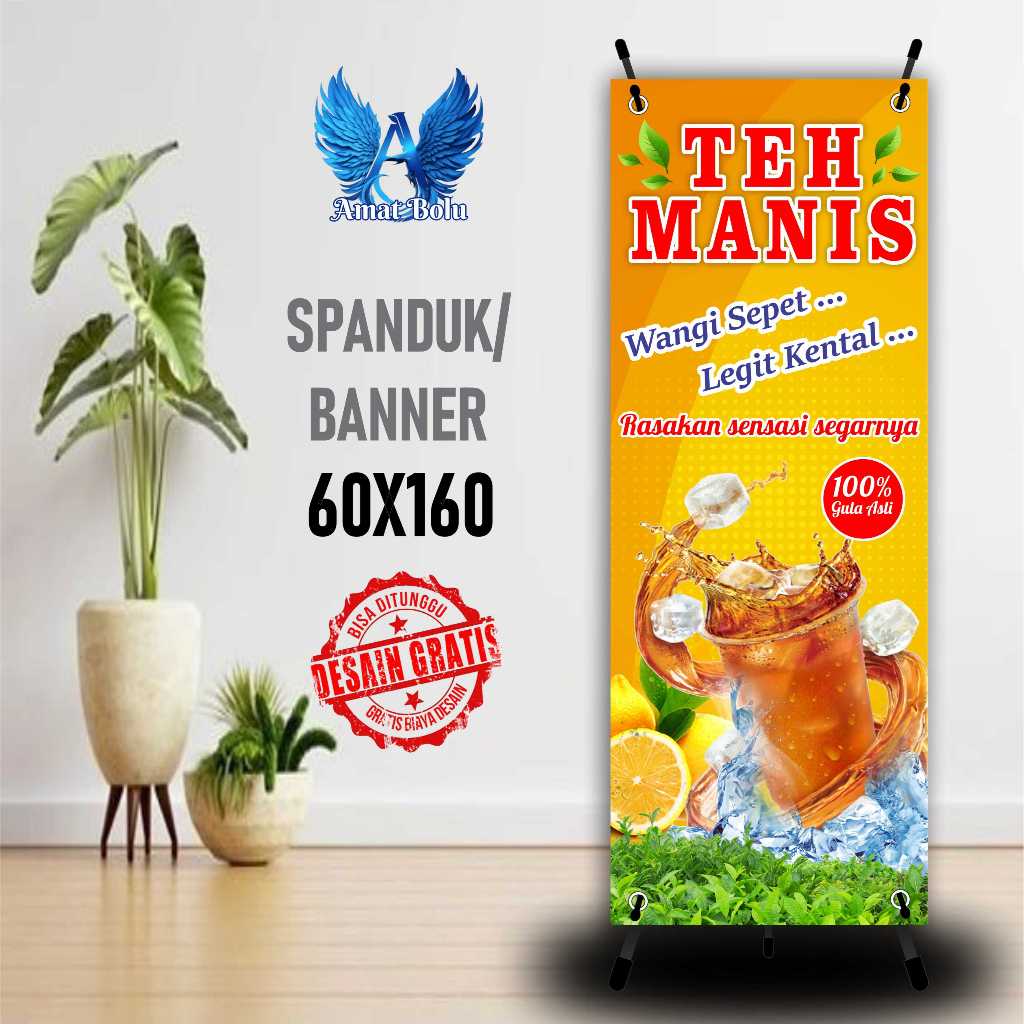 Jual Cetak Banner Cetak Spanduk Es Teh Manis Ukuran 60x160 CM BISA