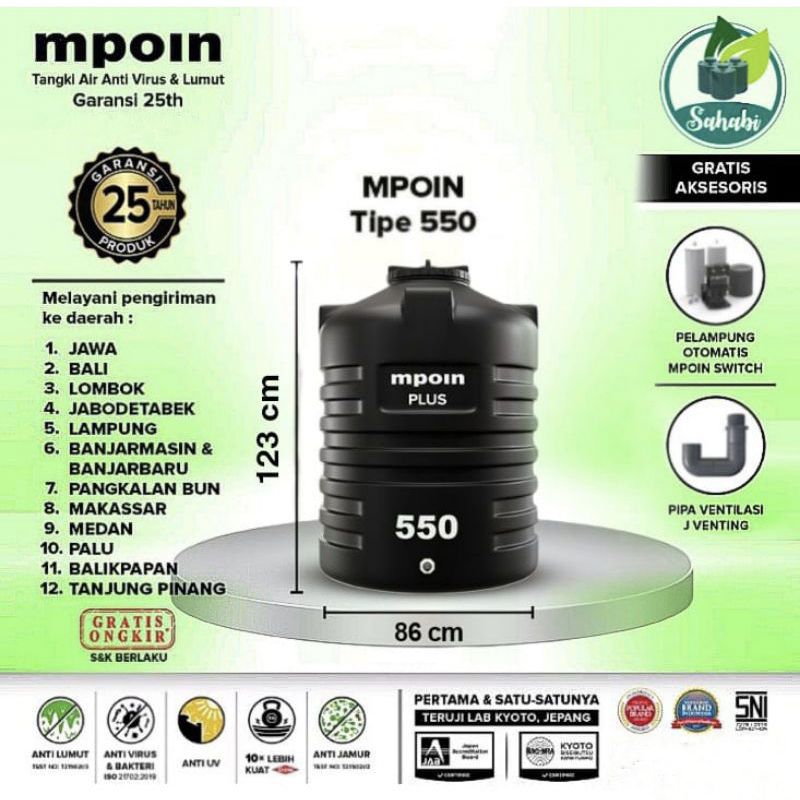 Jual Tandon Air Toren Air Tangki Air Mpoin 500 550 Liter Shopee