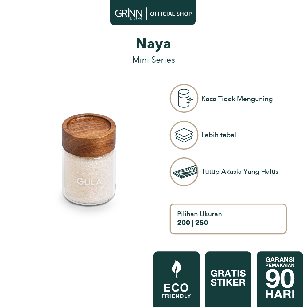 Jual Grinn Living Naya Jar Toples Kaca Kedap Udara Tutup Kayu Putar