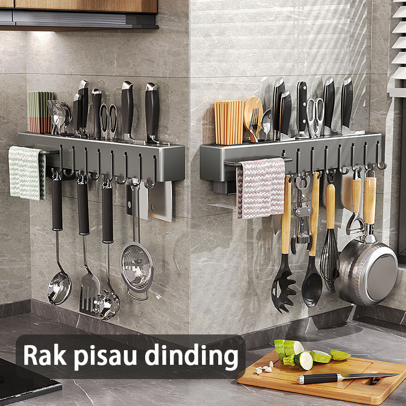 Jual Rak Pisau Dinding Dapur Stainless Steel Tempat Taruh Sendok Garpu