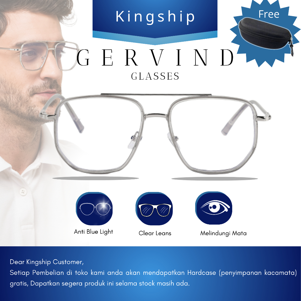 Jual Kingship Kacamata Anti Blue Light Unisex Gervind Silver Clear