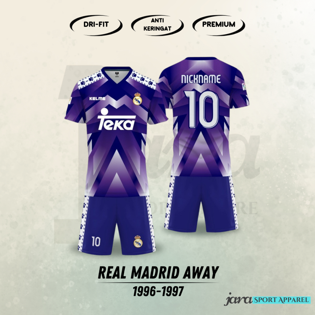 Jual Jersey REAL MADRID AWAY 1996 1997 Retro Desain Full Printing Free