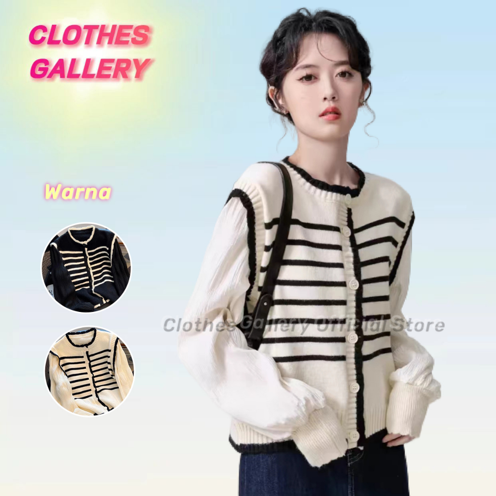 Jual ClothesGallery Knit Cardigan Wanita Stripe Cardigan Knit Sweater