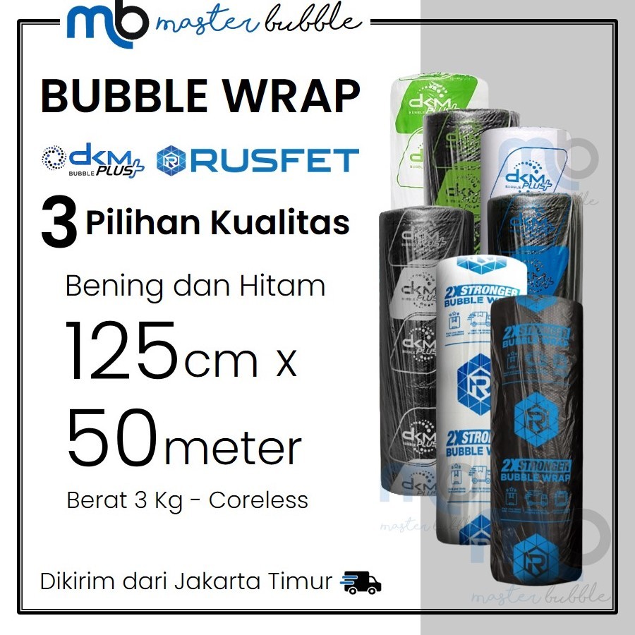 Jual Plastik Bubble Wrap Merek DKM RUSFET Roll 125cm X 50meter Putih